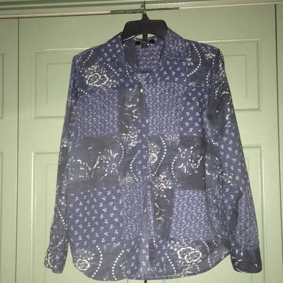 Chaps top L denim blue bandanna print - Picture 1 of 3
